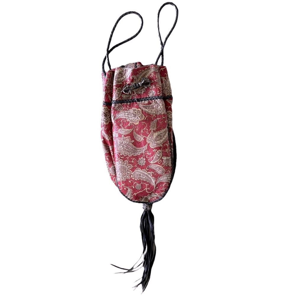 Vintage Handmade Paisley Leather Fringe Crossbody Convertible Shoulder Bag XL - Picture 12 of 13